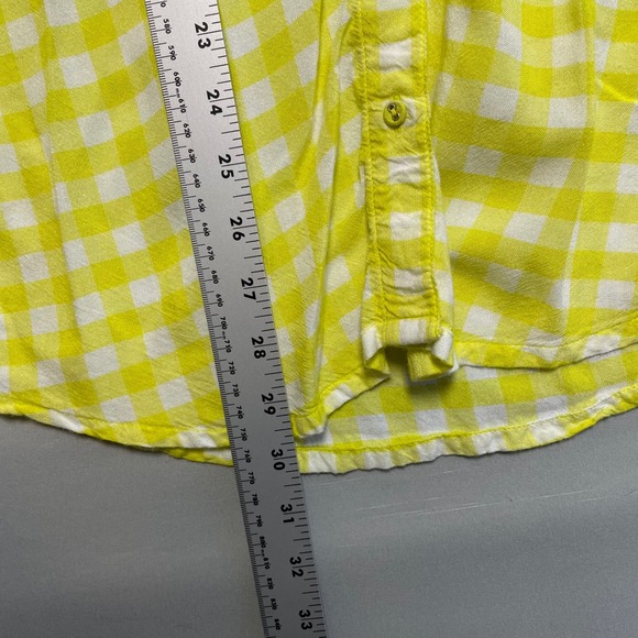 Soft Surroundings Gingham Ruffle Sleeve Button Up Shirt Women's L Bright Yellow - Picture 6 of 7